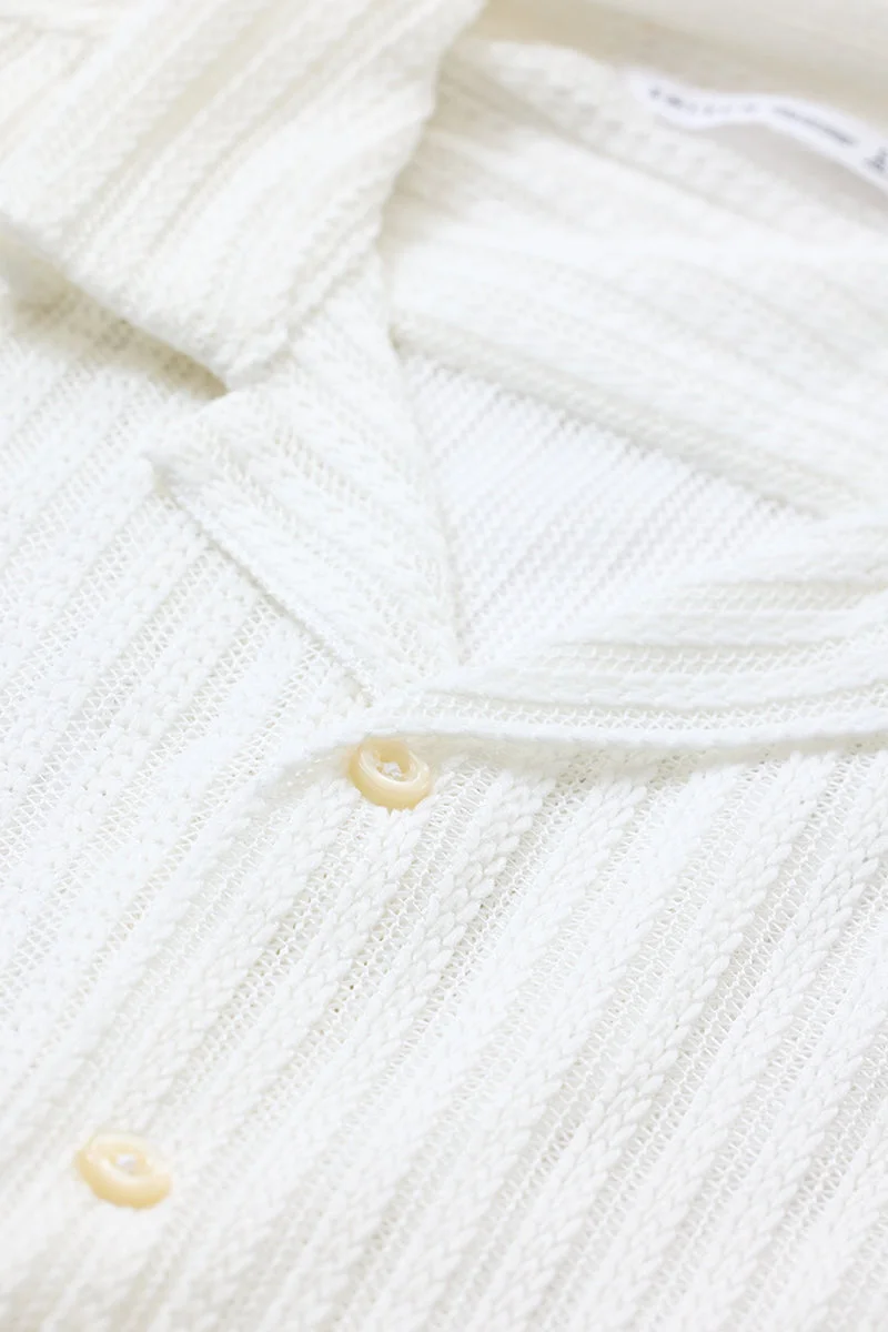 SNITCH Box Fit Self-Design Crochet White Shirt